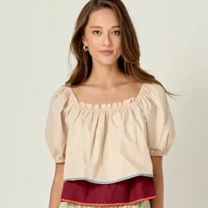 English Factory Cropped Top Women Medium Boho Gypsy Beige Maroon Red